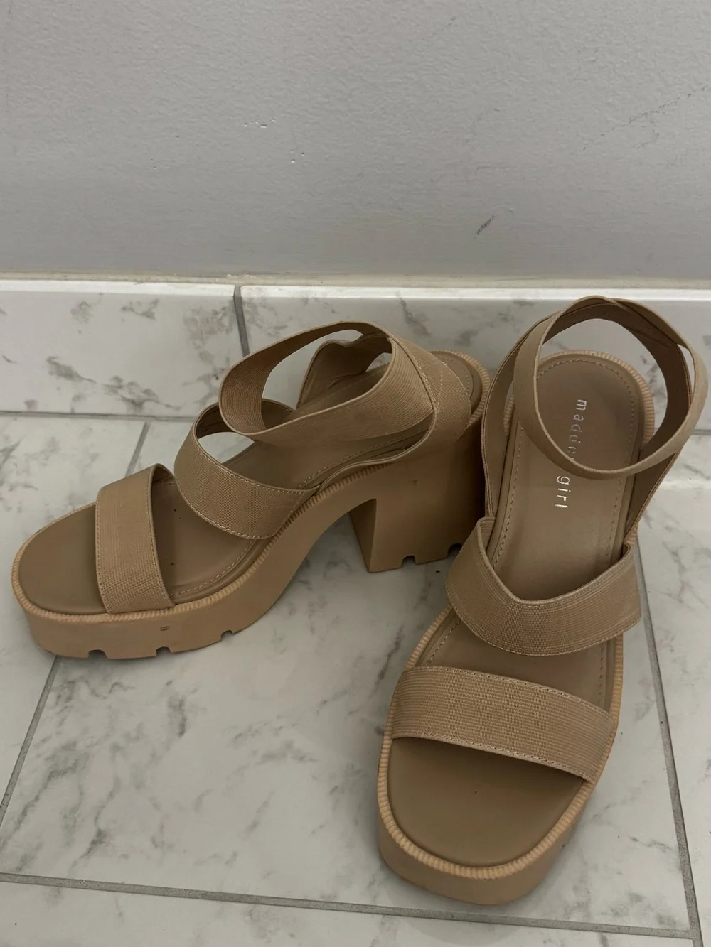 Madden Girl Neutral Tan Chunky Platform Strappy Sandals